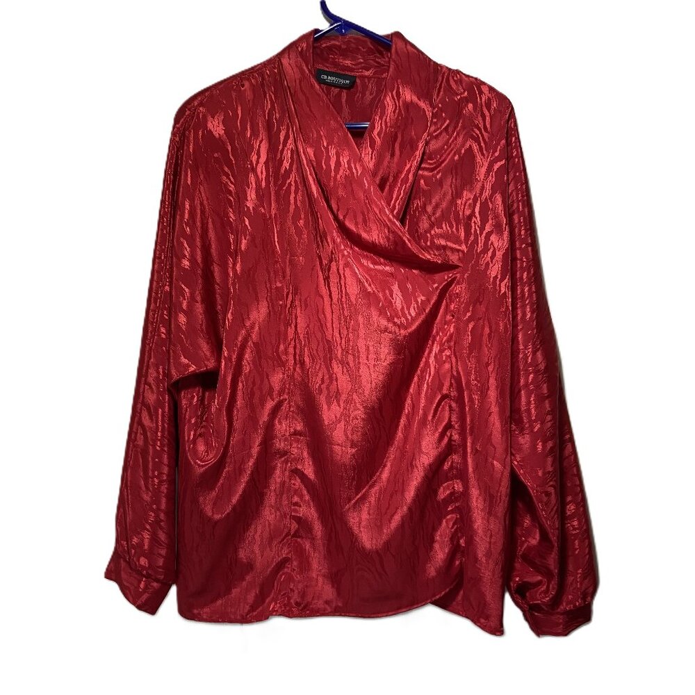 Vintage CB Boutique USA Red Silky Draped Crossover Neckline Tiger Strips Large